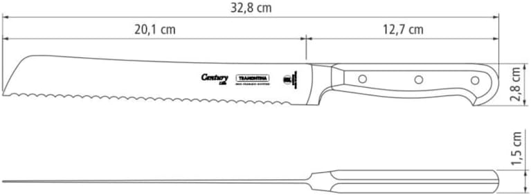 Tramontina Brotmesser CENTURY, 20 cm, Edelstahl DIN 1.4110, schwarz, rostfrei, 24009-108 Brotmesser