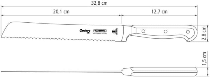 Tramontina Brotmesser CENTURY, 20 cm, Edelstahl DIN 1.4110, schwarz, rostfrei, 24009-108 Brotmesser