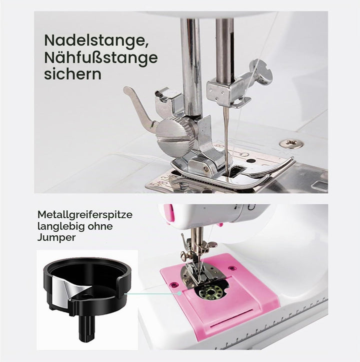 Mini Nähmaschine für Anfänger, 12 Stiche Haushalt Doppelfaden Multifunktionsnähmaschine für Kinder,