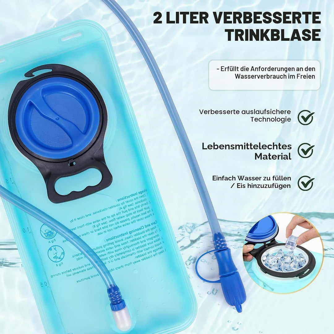 RAINSMORE Wanderrucksack 18L mit 2L Blase &amp; Regenschutz | Leichter Trinkrucksack für Laufen, Radfahr