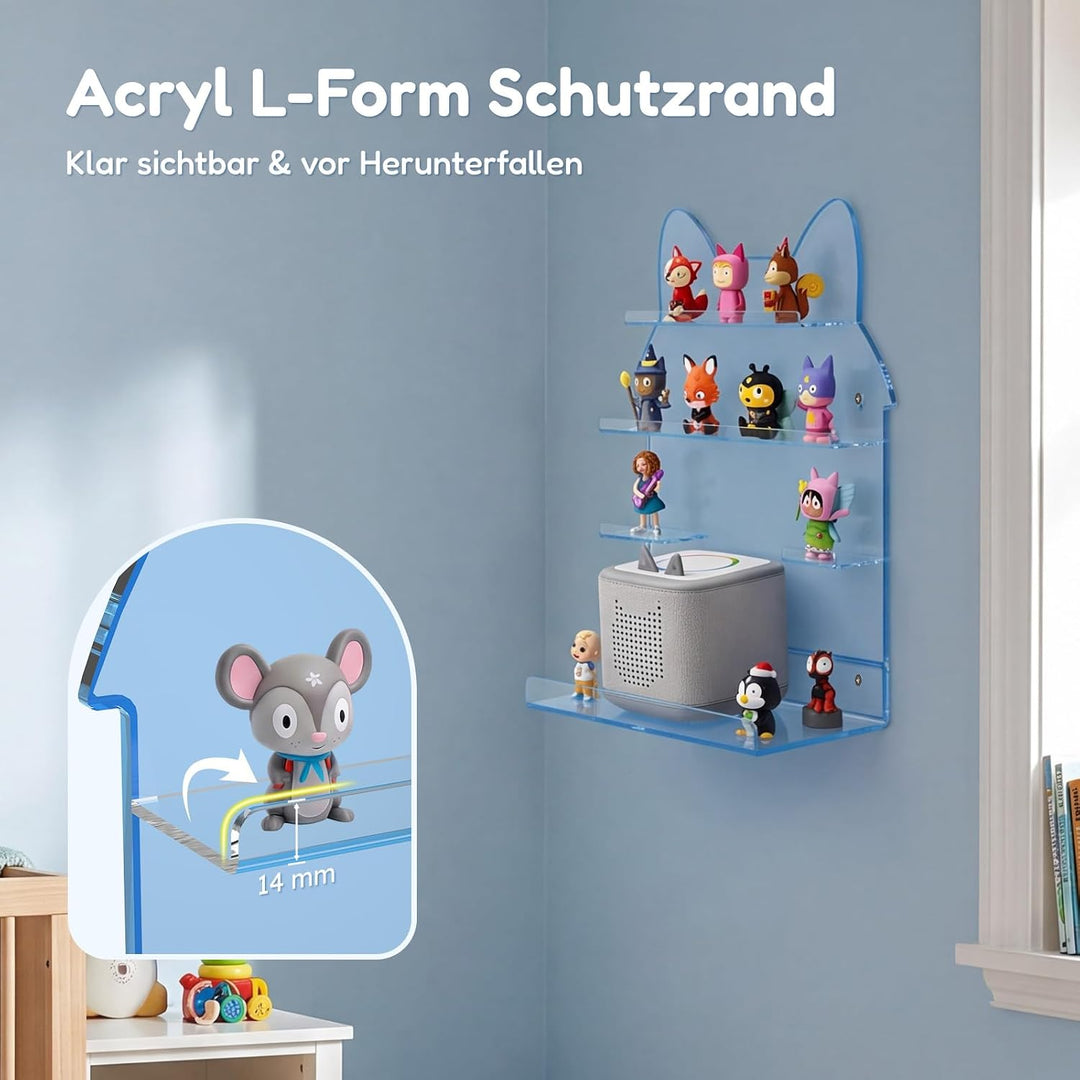 AITEE Acryl Tonie Wandregal 24 Figuren für Toniebox 1&amp;2 Hellblau Hausform | Wandregal für Tonie Figu