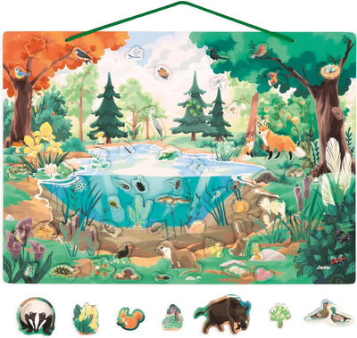 Janod - Magnet-Puzzle Der Teich - 70 Magnete aus FSC-Holz - 1 Erklärungsposter - Lernspiel - Fauna u