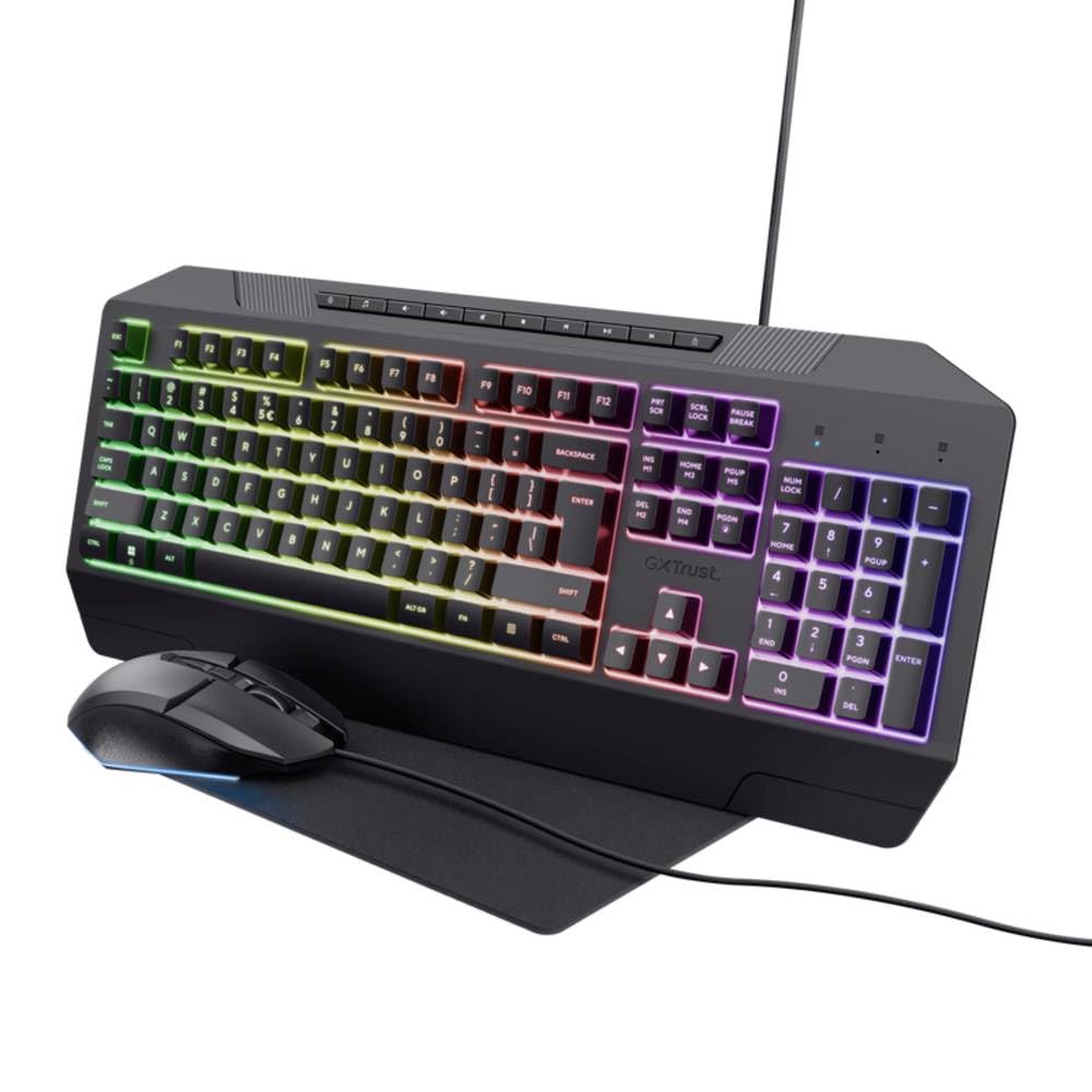 Trust GXT791 Kabelgebunden Gaming-Tastatur, Maus-Set Beleuchtet Deutsch, QWERTZ Schwarz
