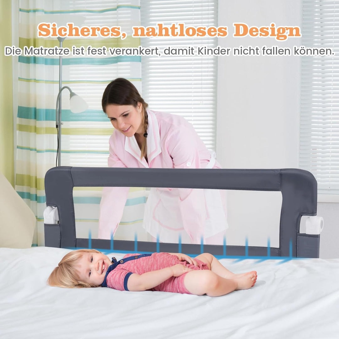 DREAMADE Bettgitter 150/120/105 cm, Kinderbettgitter Schutz, Kinderschutzgitter aus PP & Oxford, Bab