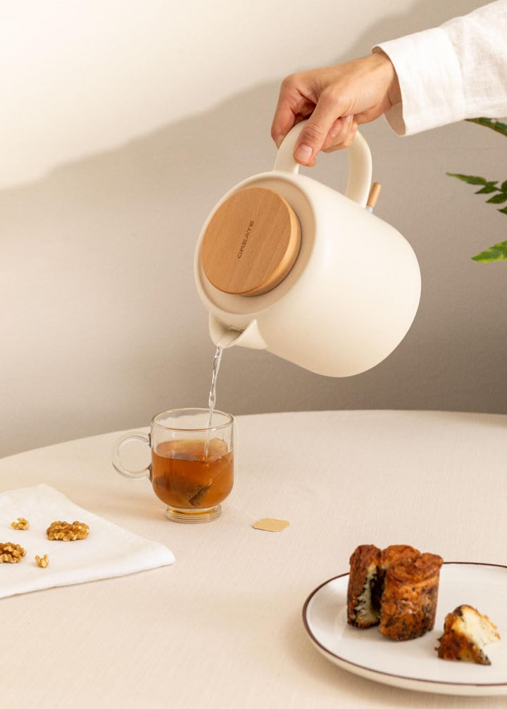 CREATE/KETTLE CERAMIC/Keramischer Wasserkocher Cremeweiss/Keramikgehäuse, Aufheizen in 5 Minuten, 1L