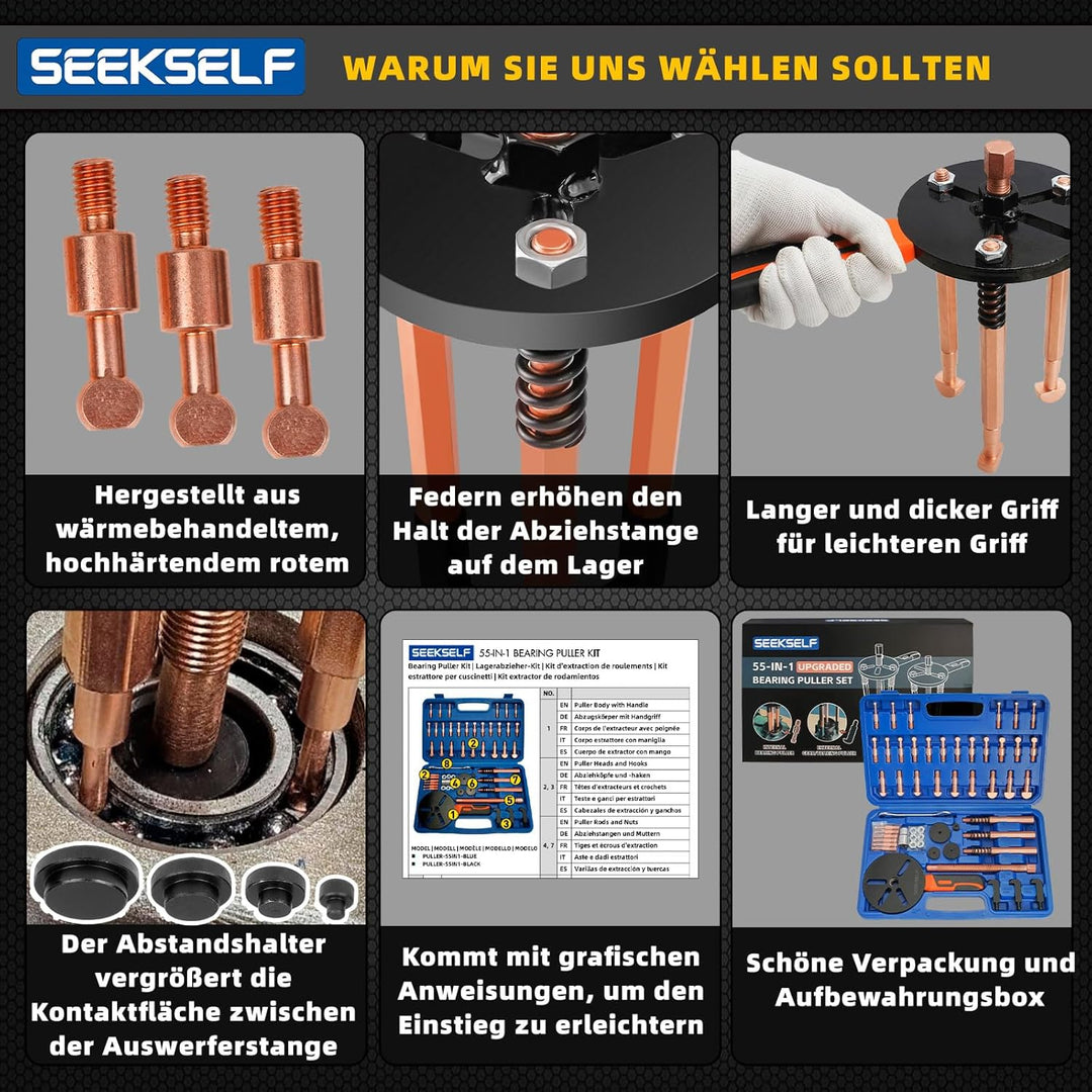 55-IN-1 Lagerabzieher-Kit, Sacklochlager-Abzieher-Set, inneres äusseres Lagertrennwerkzeug, internes