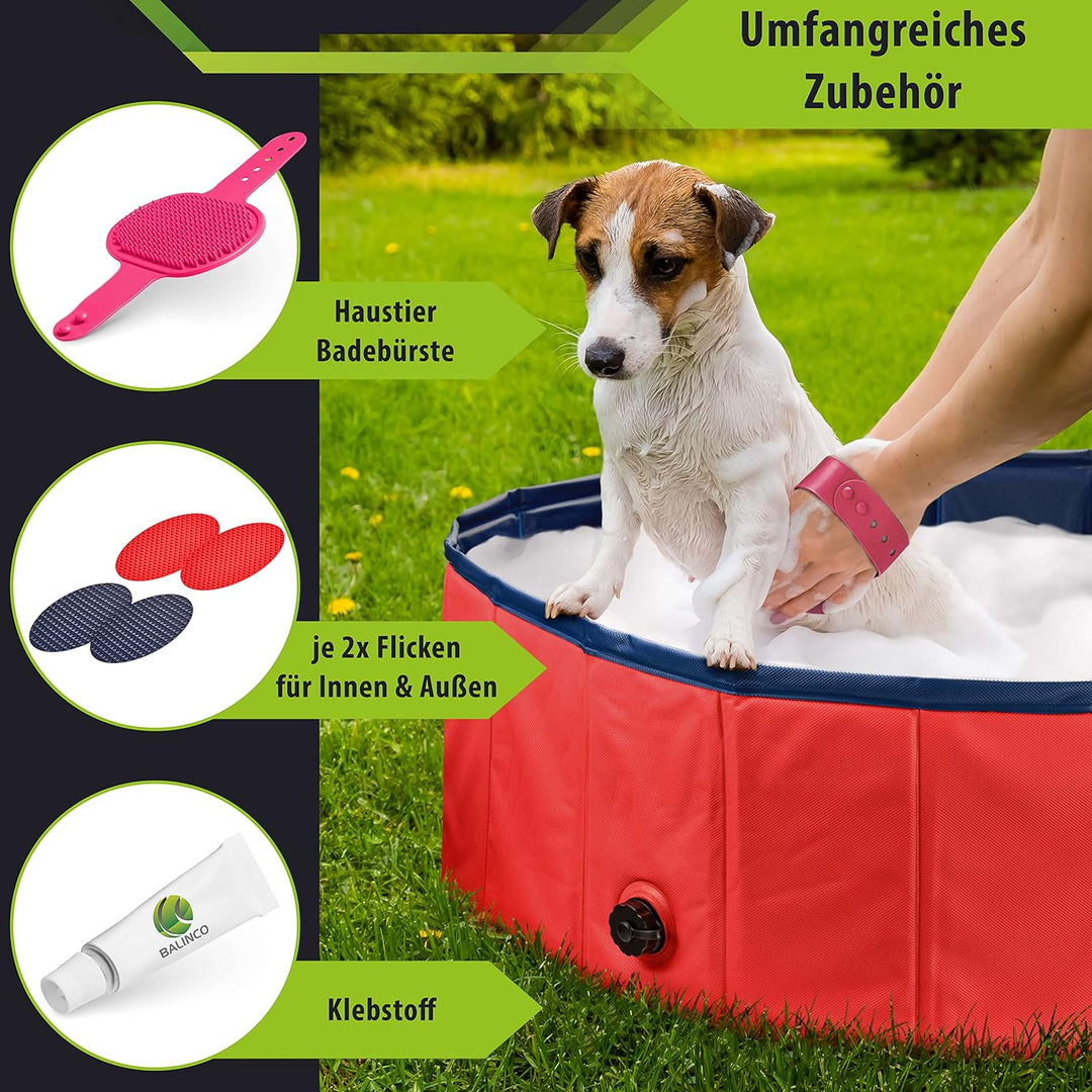 Stabiler Hundepool | Planschbecken für Hunde | Faltbarer Pool mit Ablassventil | rutschfeste Badewan