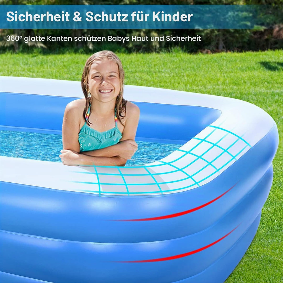 Duerer Aufblasbare Pool, Grosser Familienpool, Pool rechteckig für Kinder, Familienschwimmbad, Aufbl