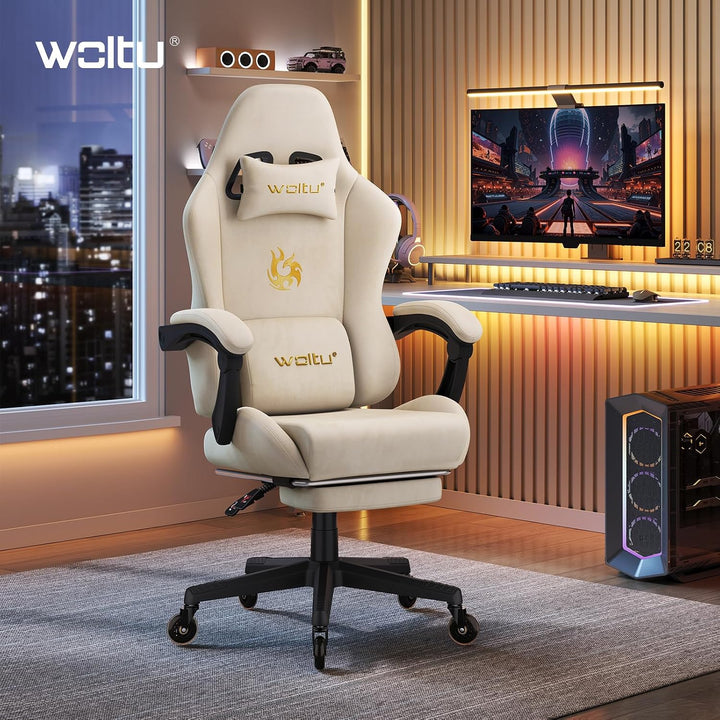 WOLTU Gaming Stuhl,Erwachsenen Computersessel,mit Gummi-Stuhlrollen,Beige | Ergonomisch, mit Verstel