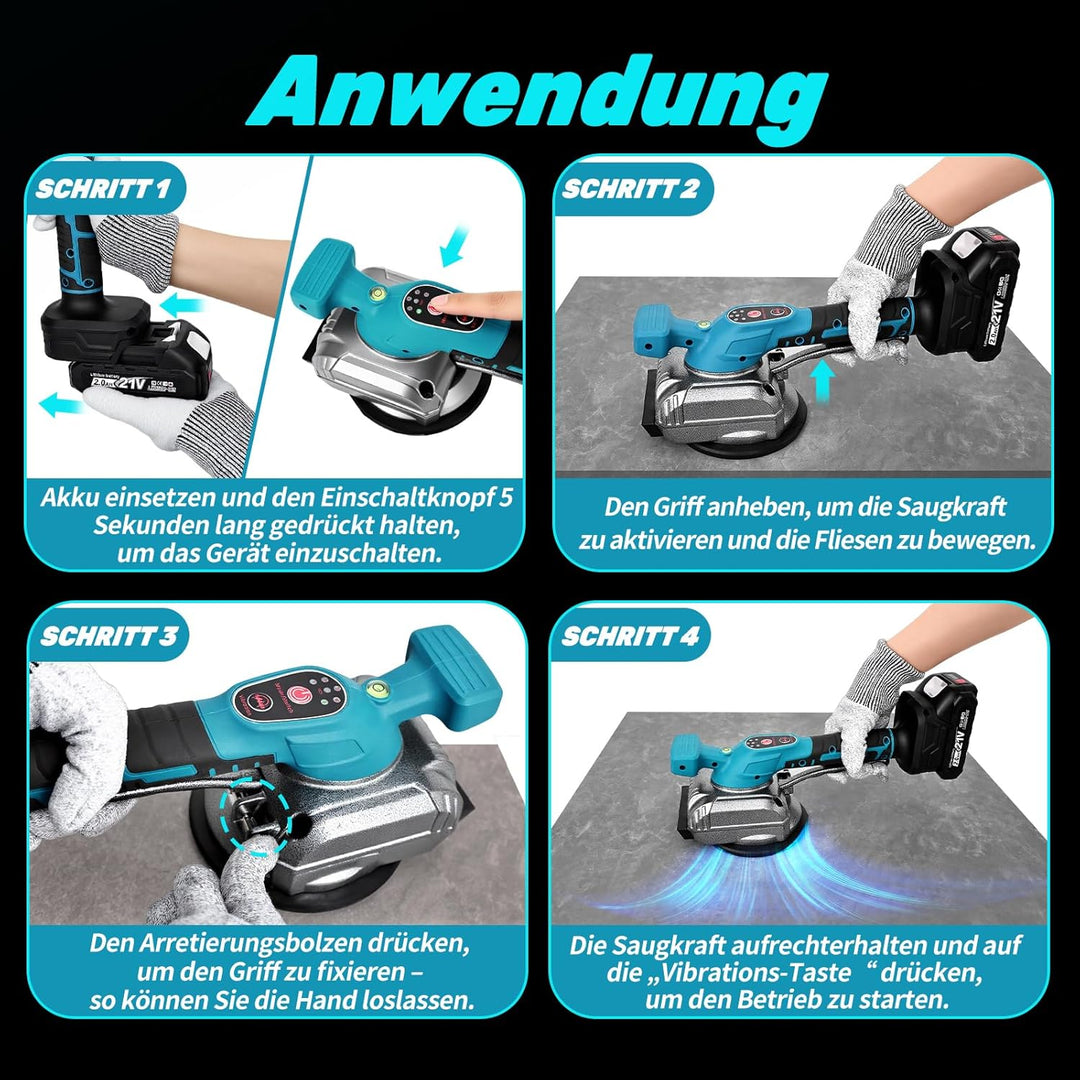 YEARTOP Akku-Fliesenrüttler für Makita 18V Akkus, Fliesenverlegemaschine mit 125mm Saugkopf &amp; 5 eins