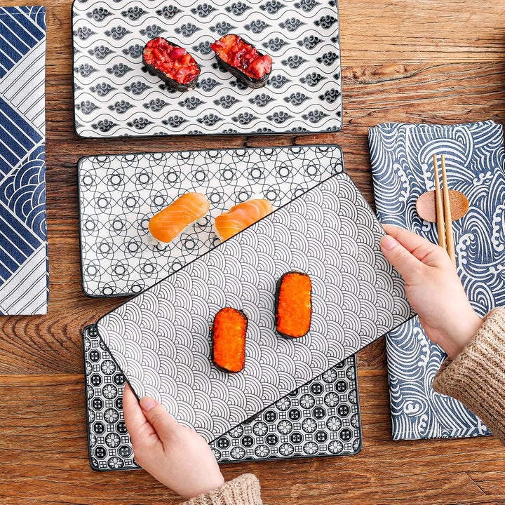 vancasso Servierplatten Porzellan, Haruka 4 teilig rechteckige Teller Set aus Porzellan, Servierplat