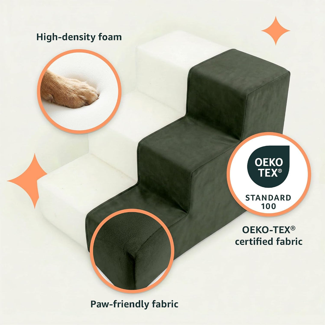 murando Hundetreppe für Kleine Hunde 3 Stufen 30 cm, Samt - Khaki | Haustiertreppe für Bett, Sofa, B