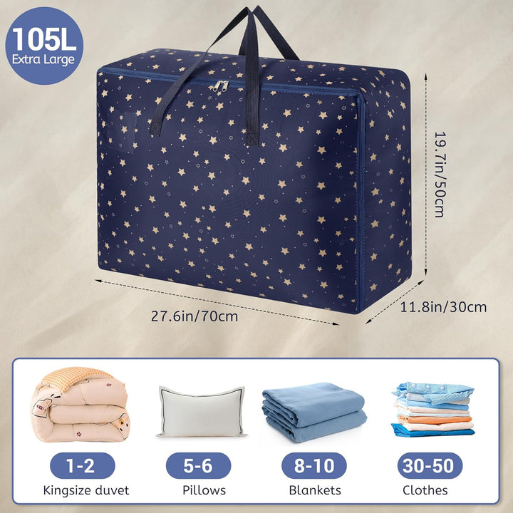 Grosse Aufbewahrungstaschen, 105 l, 3 Stück, Umzugstaschen mit stabilen Reissverschlüssen und Griff,