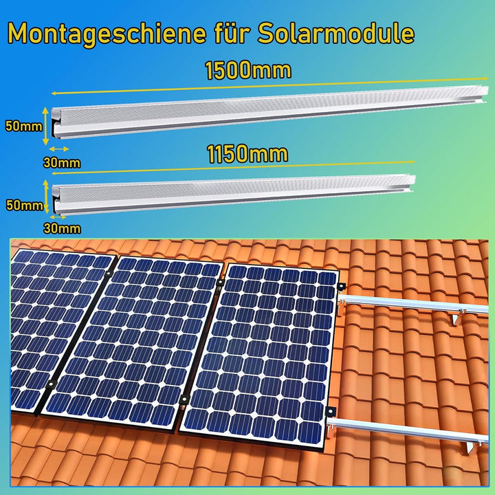 TEOV Solar Halterung Ziegeldach für 1134mm PV, Montageset Halterung Balkonkraftwerk mit 1500mm+1150m