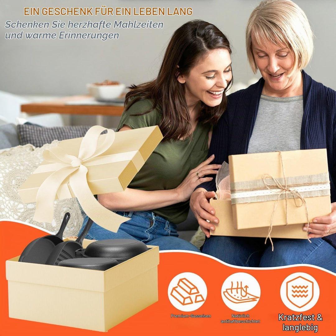 GFTIME Gusseisen Kochgeschirr Set 5-teilig, Gusseisen mit Dutch Oven 5 QT, Schmortopf 3,2 QT mit Pfa