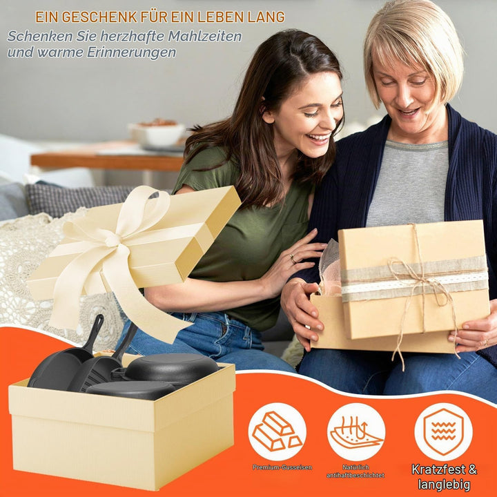 GFTIME Gusseisen Kochgeschirr Set 5-teilig, Gusseisen mit Dutch Oven 5 QT, Schmortopf 3,2 QT mit Pfa
