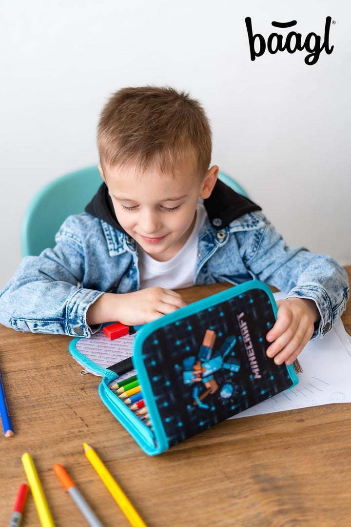 Baagl Minecraft Federmäppchen für Jungen und Mädchen, Schule Mäppchen, Federmappe, Federtasche für T