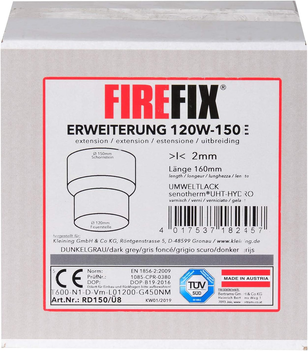 FIREFIX RD150/Ü8 Übergangsstück (Erweiterung) für 2 mm Starke Rauchrohre, dunkelgrau lackiert, von 1