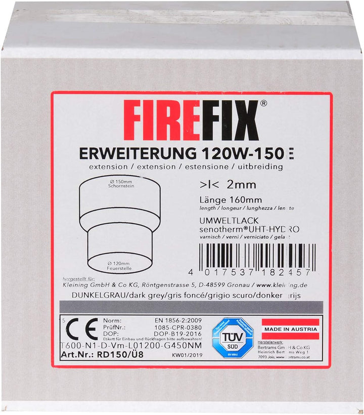 FIREFIX RD150/Ü8 Übergangsstück (Erweiterung) für 2 mm Starke Rauchrohre, dunkelgrau lackiert, von 1