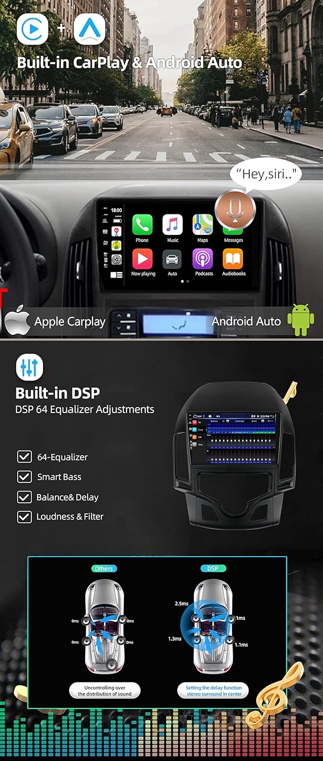 JOYX Android 13 IPS Autoradio Passt für Hyundai-H I30 (2004-2007) - 4G+64G - Eingebaut DSP/Carplay/A