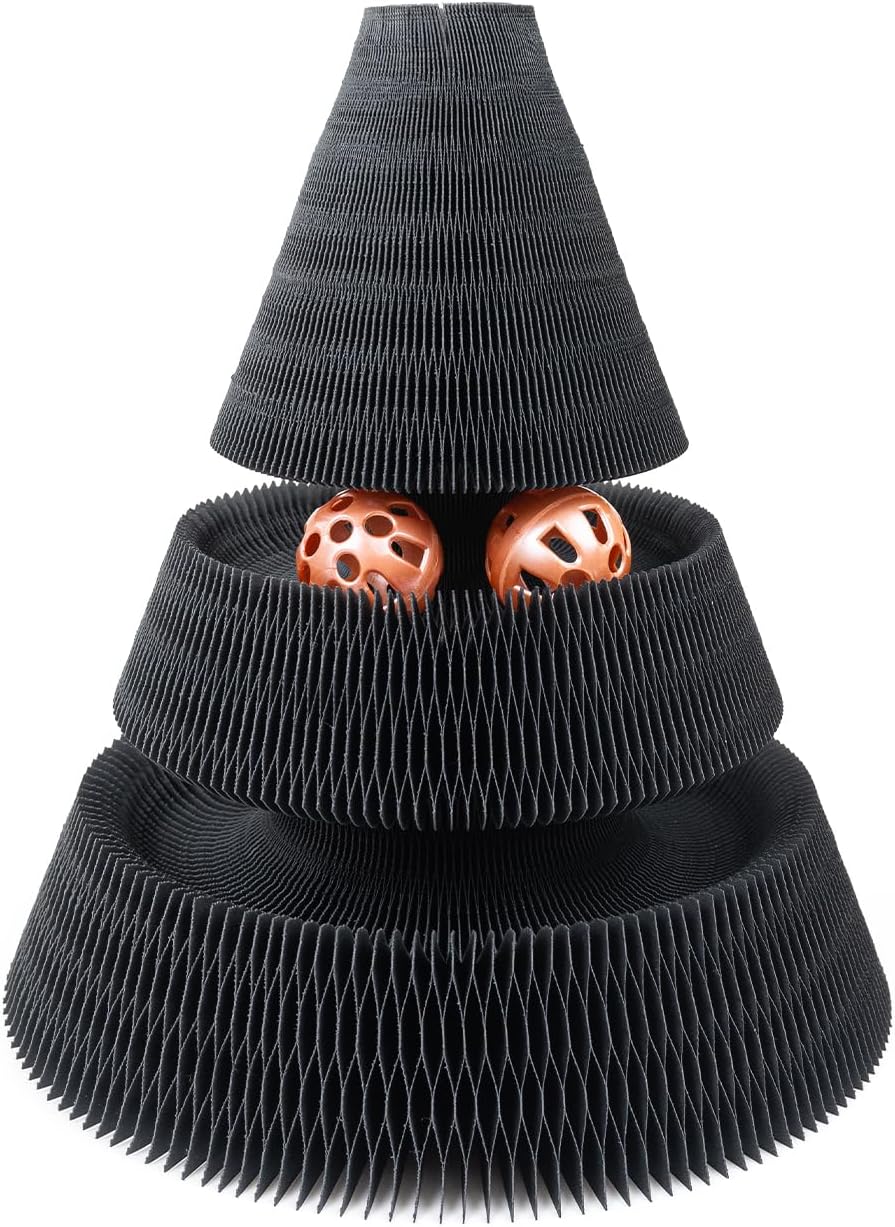 CanadianCat Company | Kratzspielzeug Treetop - Kratzpappe mit Spielbällen - schwarz | Ø 27,5 x 28 cm