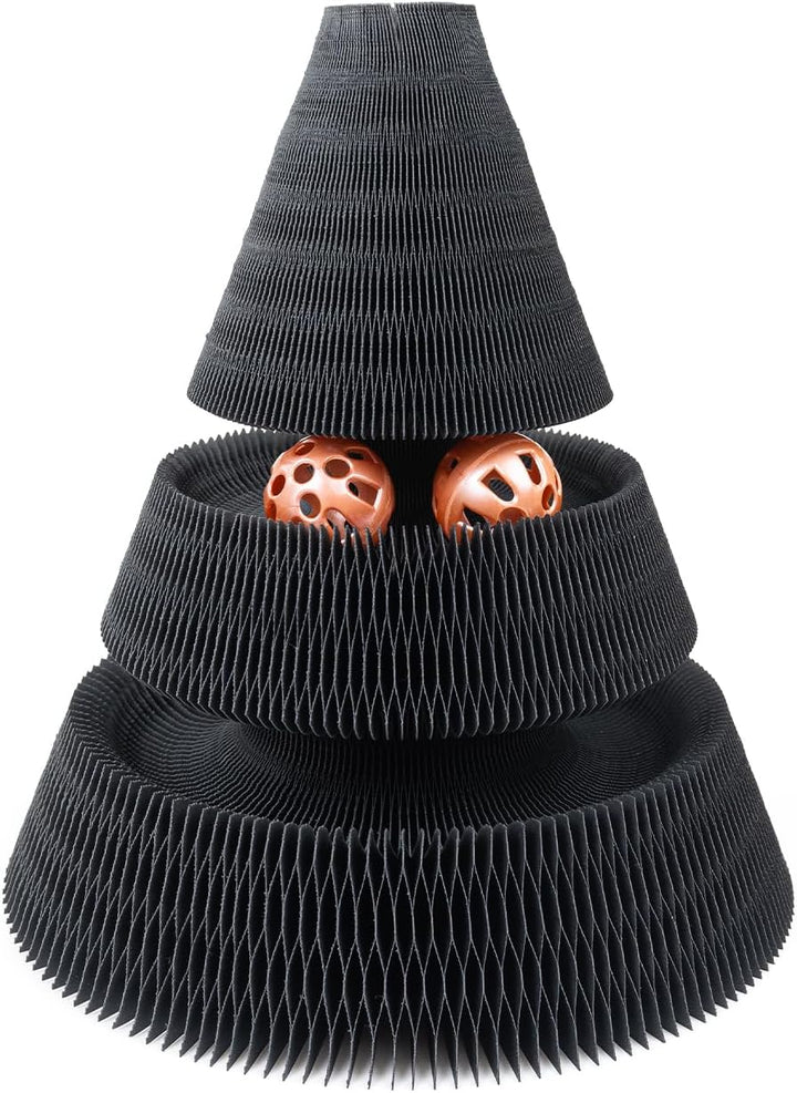 CanadianCat Company | Kratzspielzeug Treetop - Kratzpappe mit Spielbällen - schwarz | Ø 27,5 x 28 cm