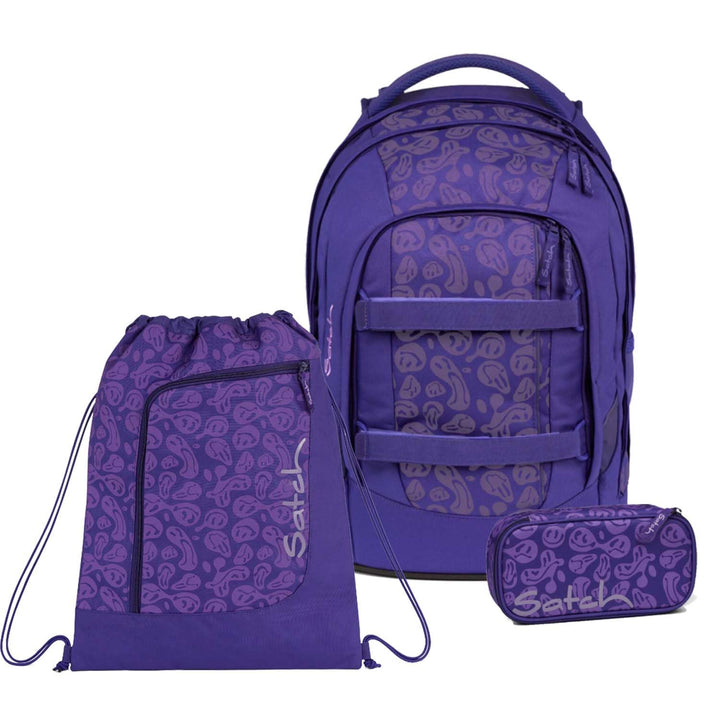 Satch Pack Schulrucksack Set 3tlg. inkl. Schlamperbox und Sportbeutel (Bright Faces), Bright Faces