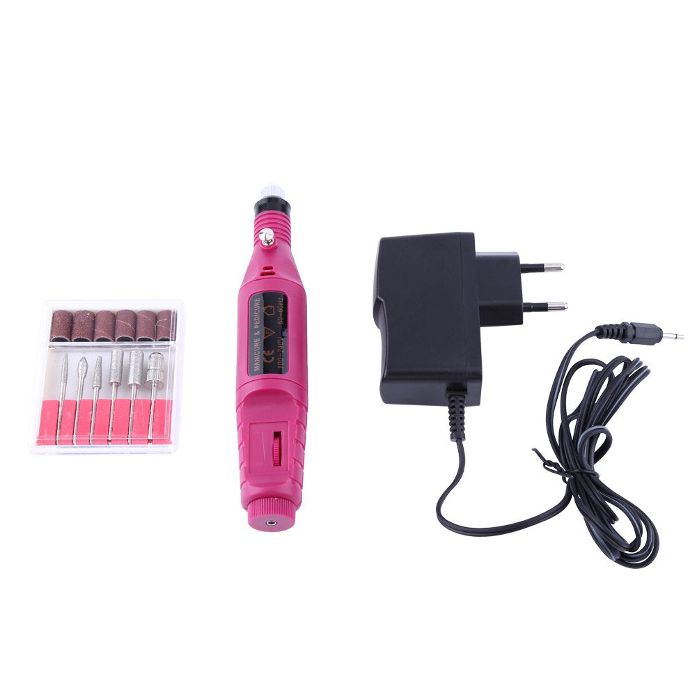Elektrischer Nagelbohrer, Stiftform Nagellack-Maschinenset mit 6 Acryl-Gelentferner-Pediküre-Werkzeu