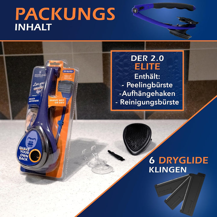 baKblade 2.0 Elite Plus Rückenrasierer Herren - Ergonomischer Rückenhaarentferner für Männer - Brust