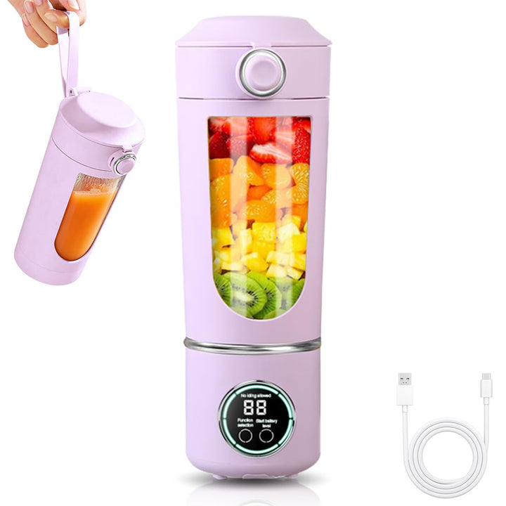Tragbarer Mixer, Mini-Standmixer, kleiner Entsafter, Smoothie-Maker mit Silikon Strohhalm, USB Wiede