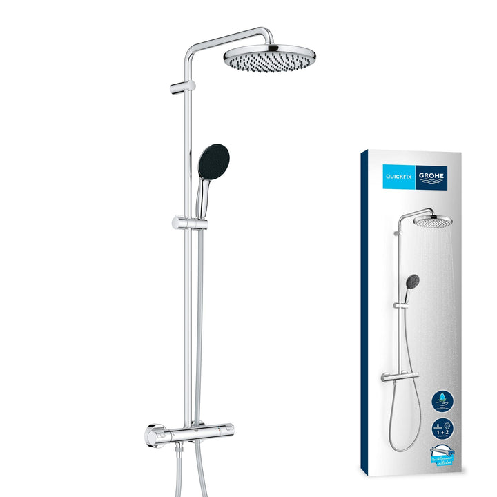 GROHE Vitalio 250, Duschsystem wassersparend 8l pro Min (Regendusche mit Thermostat und schwenkbarem