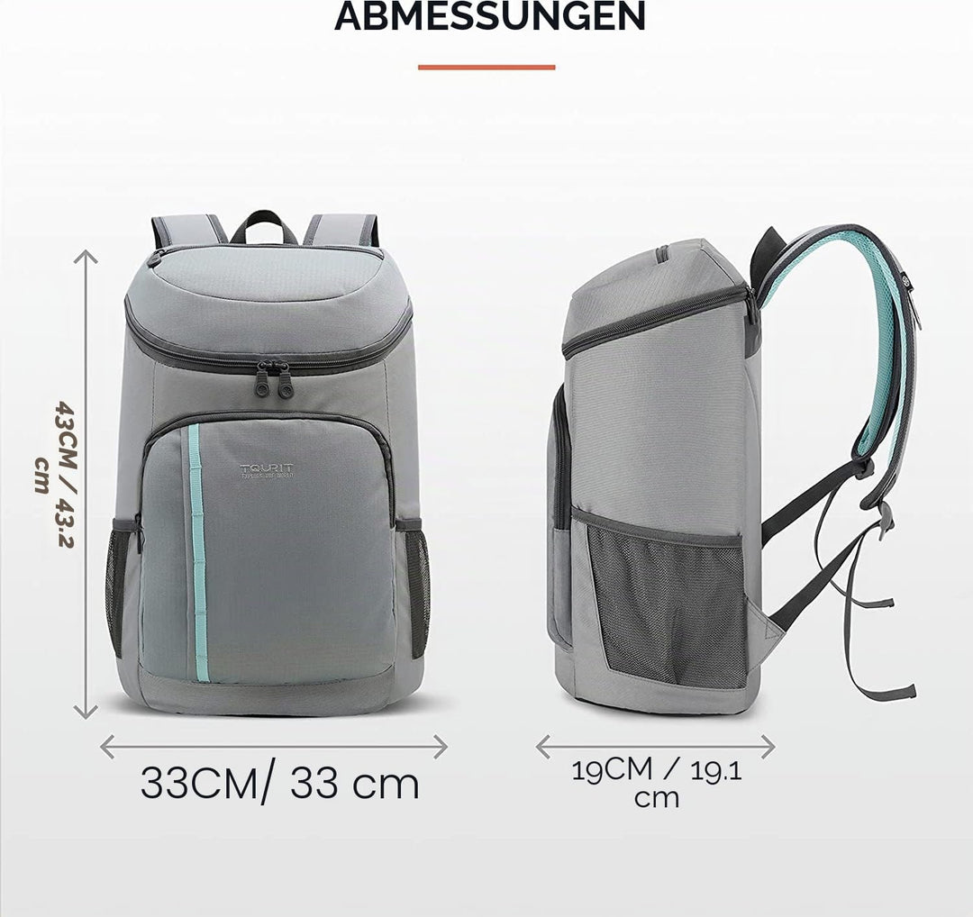 TOURIT 28L Kühler Rucksack Leichter Rucksack mit Flaschenöffner Hält 30 Dosen Grau, Grau