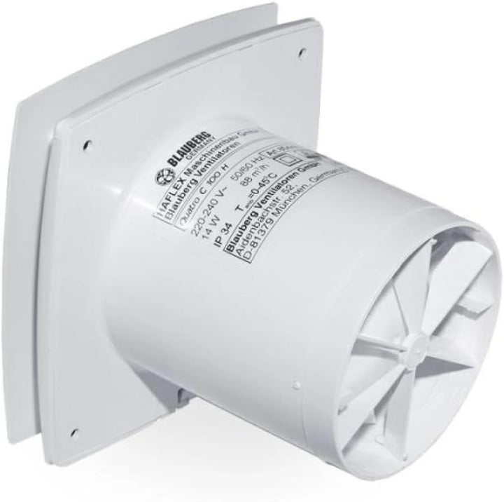 Blauberg Badlüfter mit Nachlauf Quatro C - Ø150mm - Weiss - Kompakter Ventilator für Badezimmer - Vi