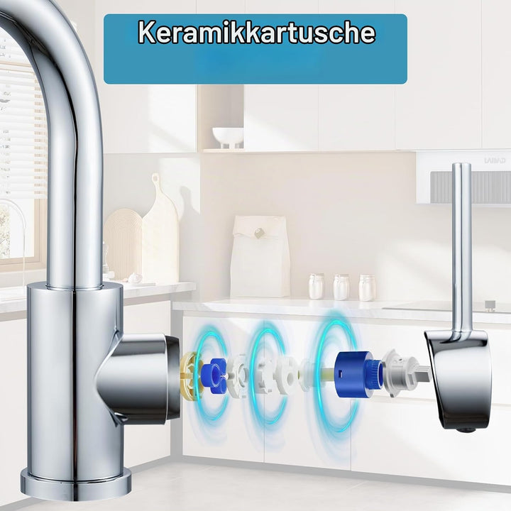 Wasserhahn Bad 360° Drehbar, Edelstahl Waschtischarmatur Armaturen Waschbecken Hoch, Einhebelmischer
