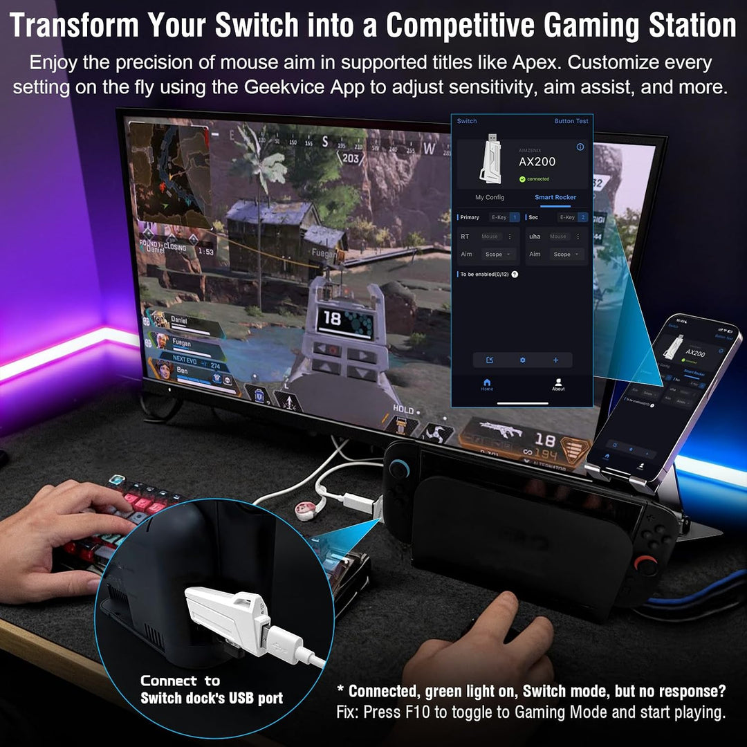AX200 Computer-Maus und Gaming-Tastatur-Adapter für PC, Unterstützung Key Mapping, Aim Assist, Recoi