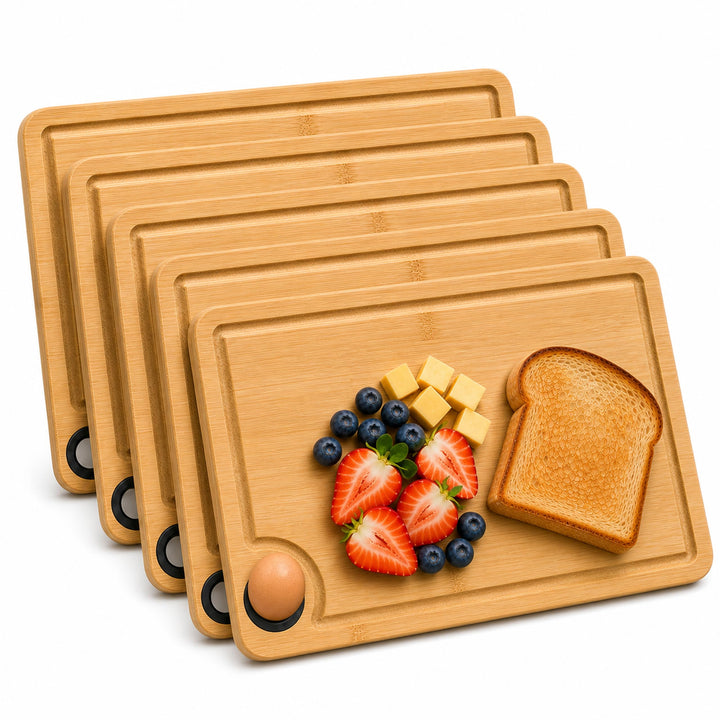 SHUESS 5 Stück Schneidebrett Set Bambus – 28x18x1 cm Frühstücksbrettchen Bambus gross, Schneidebrett
