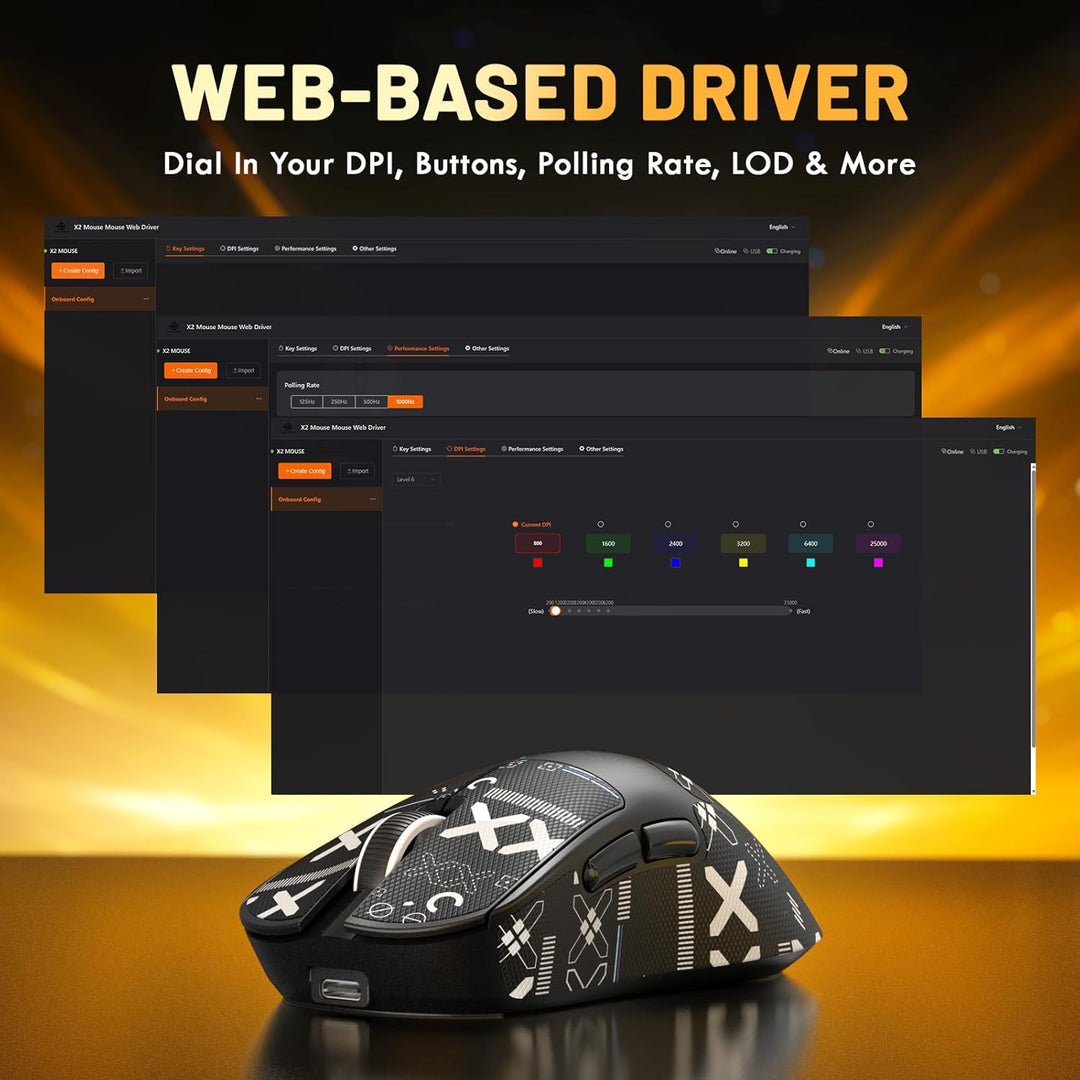 MAGIC-REFINER X2 Kabellose Gaming-Maus, 24000 DPI, PAW3311, Ergonomisch für Rechtshänder, BK52820 MC