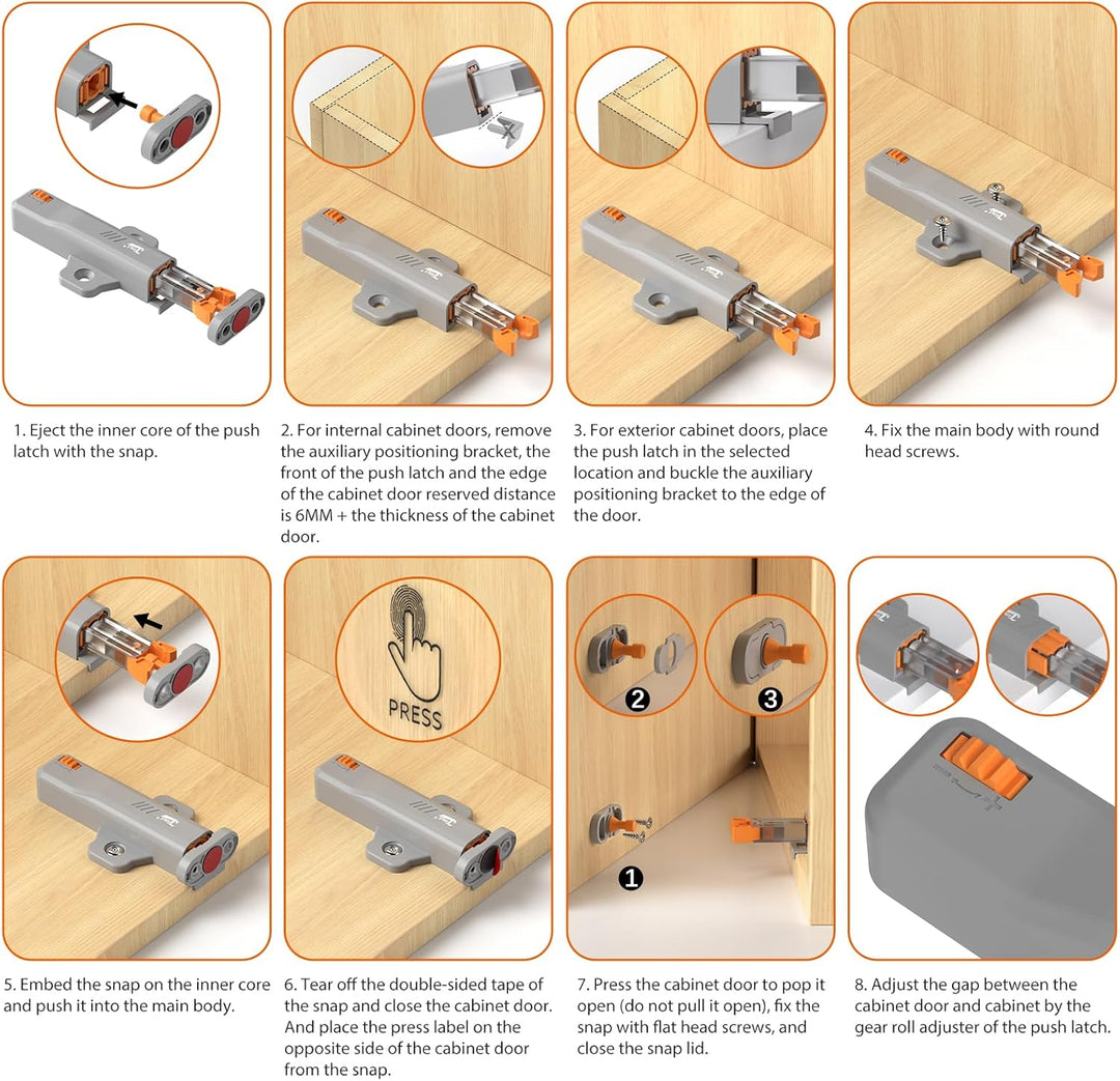 Jiayi Drucktüröffner Push to Open, 6 Stück Heavy Duty Push Open Türöffner für Schrank 40 N Feder Sch