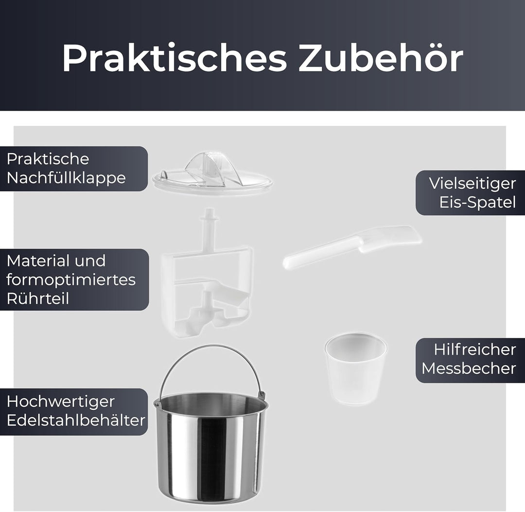 KLAMER 2-in-1 Eismaschine & Joghurtbereiter 2 L, 180 W Eiscrememaschine aus Edelstahl mit Kühl- und