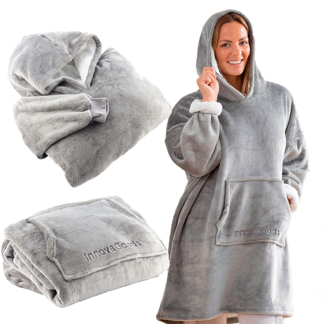 InnovaGoods Unisex Erwachsene 8435527823689 Übergrosse Sweatjacke mit Fleece-Futter SWUG Grau, Bunt,