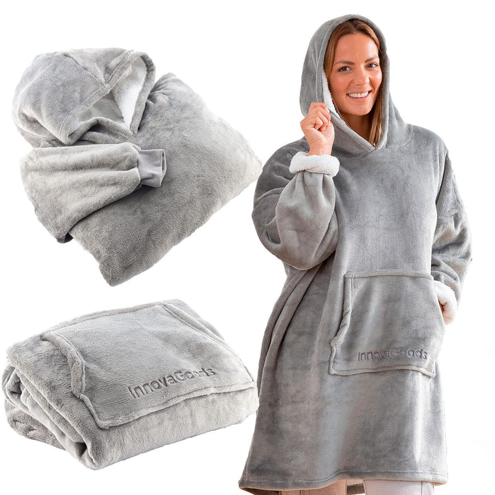 InnovaGoods Unisex Erwachsene 8435527823689 Übergrosse Sweatjacke mit Fleece-Futter SWUG Grau, Bunt,