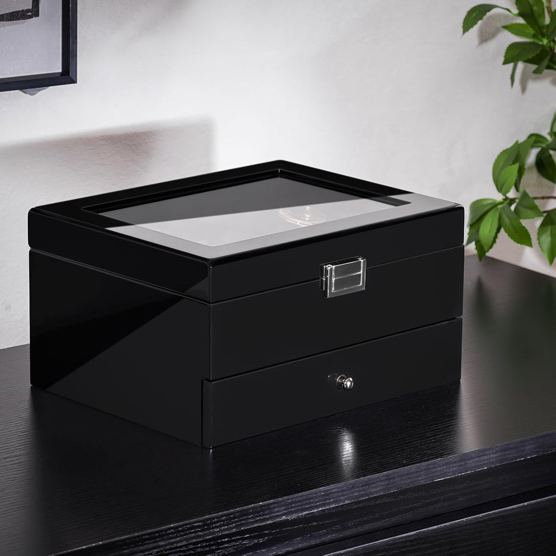 ProCase Uhrenbox mit 8 Fächern, Uhrenkasten Uhrenkoffer mit Glasdeckel Uhrenkissen, Uhrenschatulle f