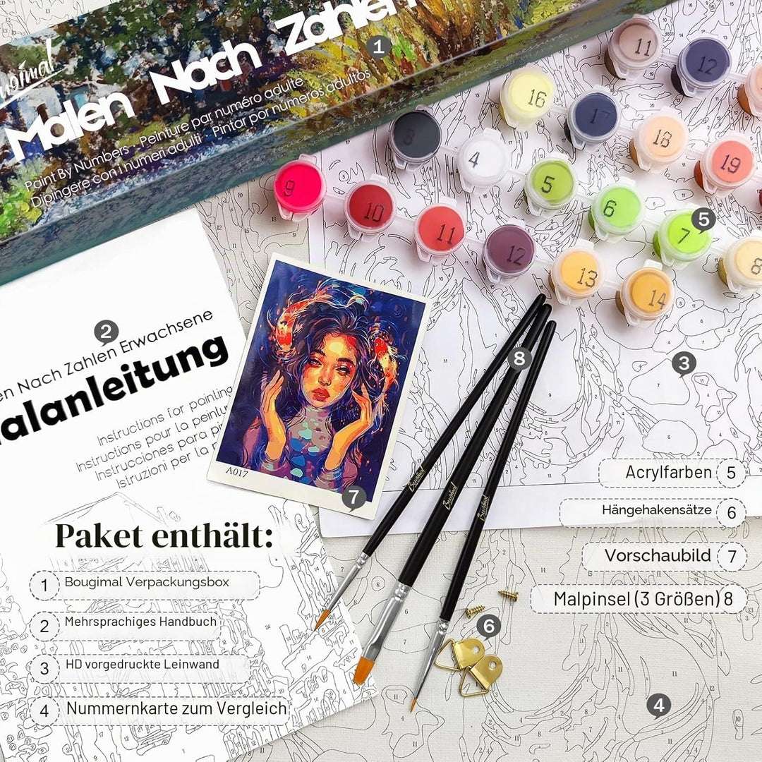 Bougimal Malen Nach Zahlen Erwachsene Landschaft Blume Ohen Rahmen inklusive Pinsel und Acrylfarben