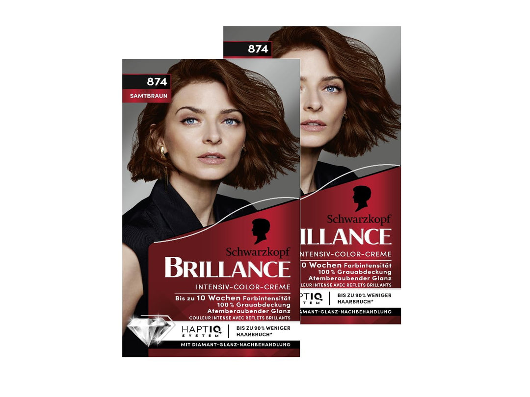 Brillance Intensiv-Color-Creme 874 Samtbraun (2x 160 ml), dauerhafte Haarfarbe mit Diamant-Glanz und