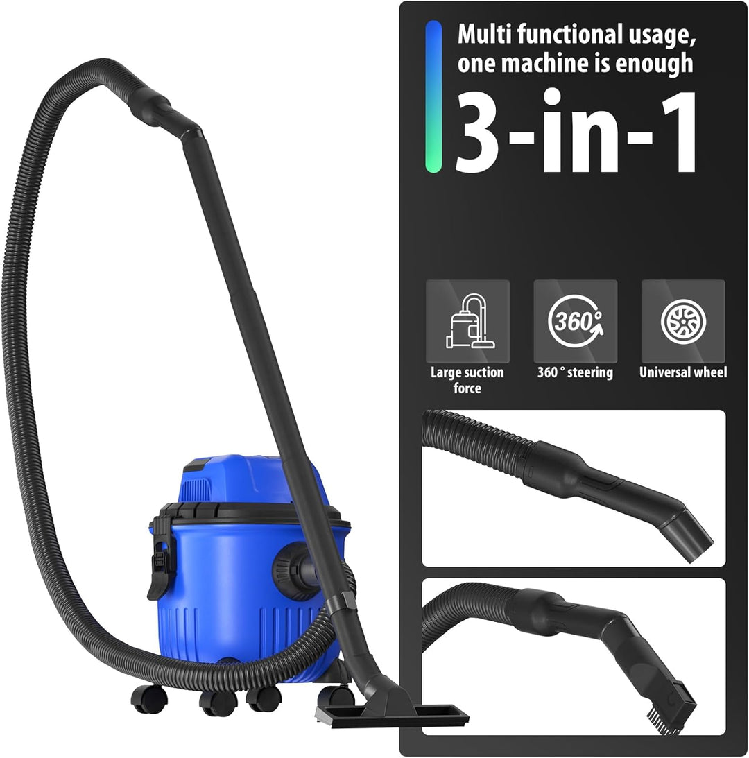 HSHa Industriestaubsauger Mit Blasfunktion, 15 Liter Nasssauger Trockensauger, 2 IN 1 Kurze Saugdüse