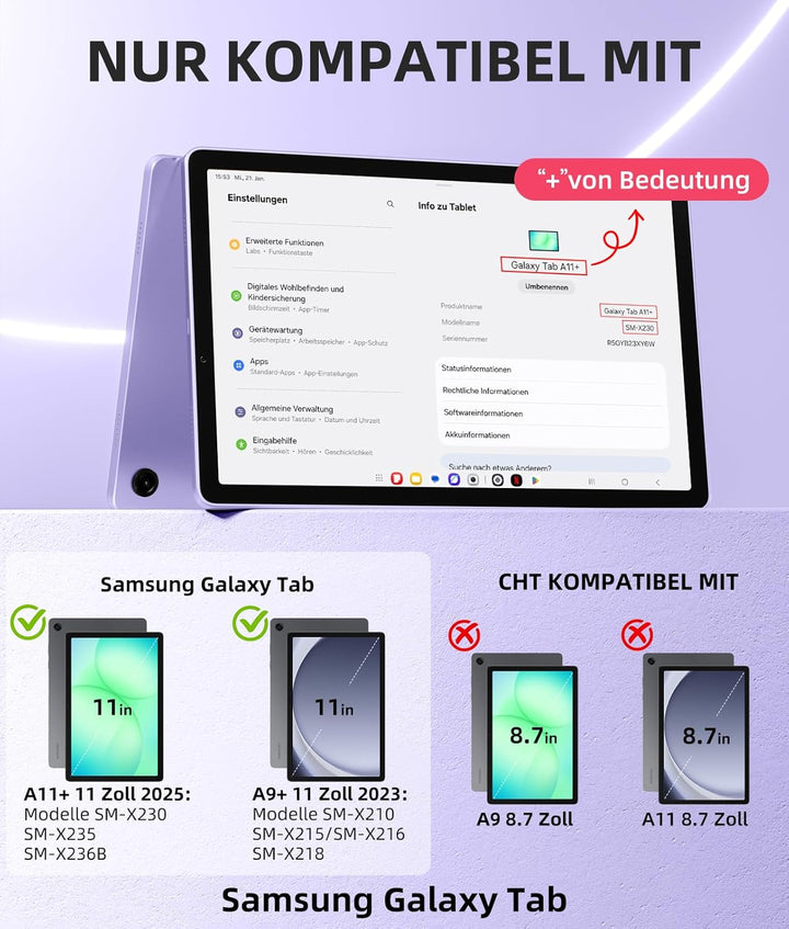 Vobafe Hülle mit Tastatur für Samsung Galaxy Tab A11+ Plus 11 Zoll 2025 / Tab A9+ Plus 2023, 7 Farbe
