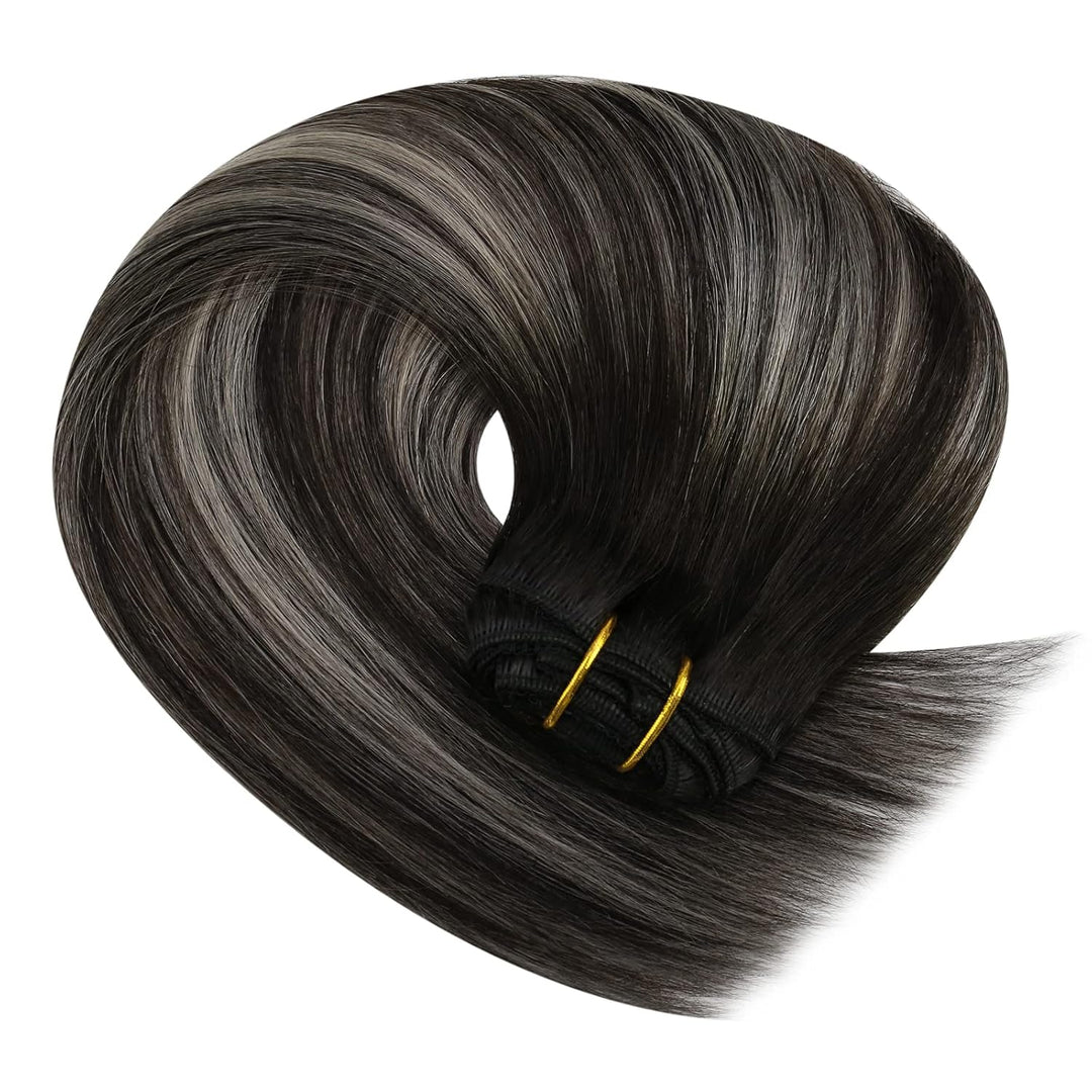 YoungSee Echthaar Extensions Clip Ombre Schwarz 7 Stück 30cm Clip in Extensions Echthaar Schwarz Bal