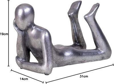 IDYL Moderne Skulptur Figur Sandsteinguss Lying Man | wetterfest |silberfb. | Masse 31x14x19 cm | De