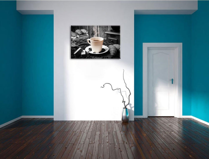 frisch aufgebrühter Kaffee schwarz/weiss Format: 100x70 auf Leinwand, XXL riesige Bilder fertig gera