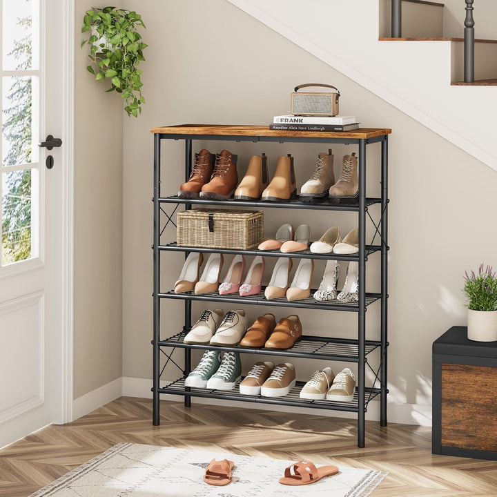 Tajsoon 6-stöckiges, freistehendes Schuhregal für 20–24 Paar Schuhe, X-förmiges, festes Metallgitter